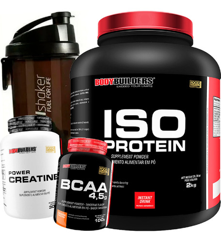 Kit Iso Protein Foods 2kg + Creatina + Bcaa + Fuel Shaker Sabor Baunilha