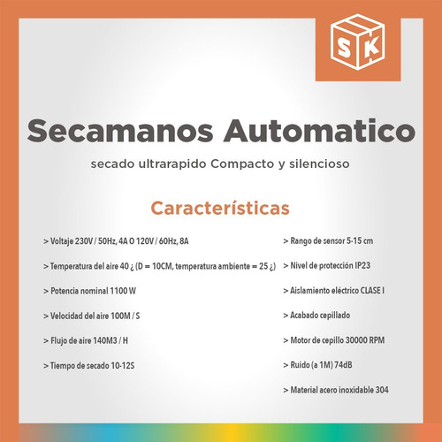 Imagen 6 de 10 de Secamanos Electrico Acero Automatico Aproximacion Baño Led