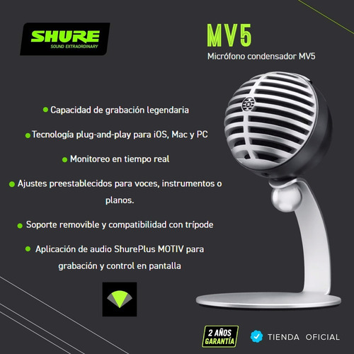 Imagen 7 de 10 de Micrófono Shure Mv5 Condensador Digital