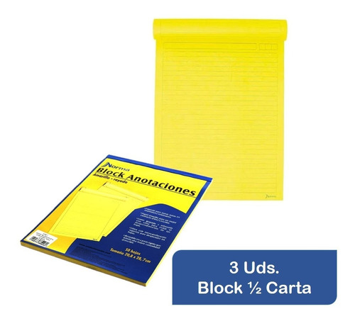 Block Bond 1/2 Carta Rayado De 50 Hojas X 3 Uds