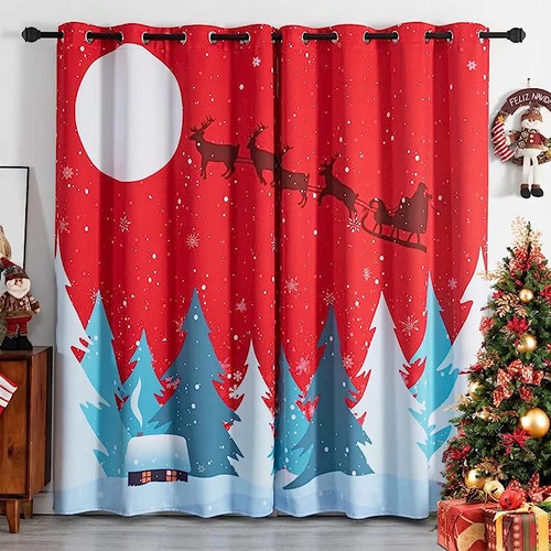 Cortinas Opacas Navidad Para Dormitorio Diseño Copos Nieve Y