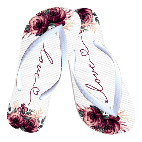 Imagem 2 de 4 de Chinelo Para Lembrança De Casamento Modelo Love Marsala Slim