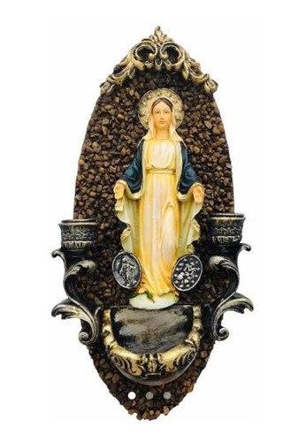 Virgen Milagrosa Para Pared Con Candelabros Y Agua Bendita