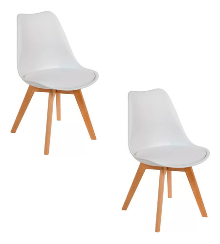 Set 2 Sillas Comedor Tulip Moderna Minimalista Acolchonada Estructura De La Silla Marrón Claro Asiento Blanco Diseño De La Tela Acolchonado