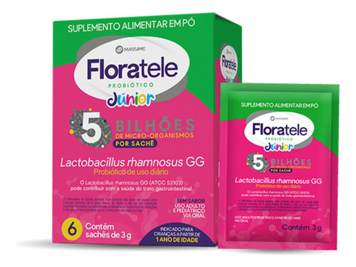 Floratele Probiótico Júnior 6 Sachês 5 Bilhões Lactobacillus Sabor Sem Sabor
