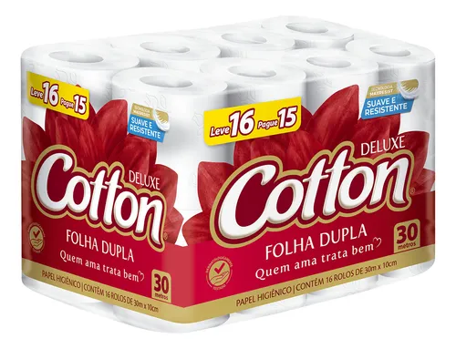 Papel Higiênico Cotton Deluxe Folha Dupla 16 Rolos Atacado