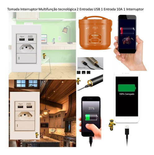 Imagem 7 de 7 de Kit Com 2 Tomadas 3 Em 1 Usb Interruptor Multifunção Master