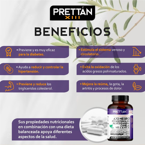 Ajo Negro Suplemento Alimenticio 600mg 90 Capsulas Prettan