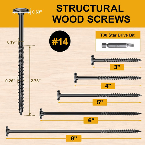 Tornillos Estructurales De Madera #14 X 6, Resistentes A La