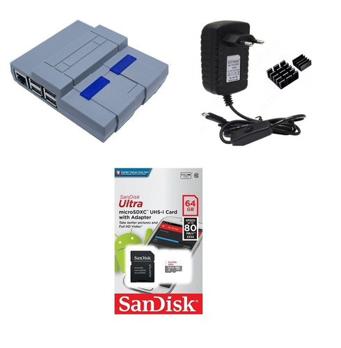 Kit Acessórios P/ Raspberry Pi 3 - 64gb Case Snes 12x