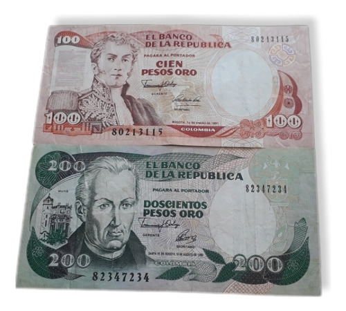 Colombia 2 Billetes De 100 Y 200 Pesos De 1991 Y 1992