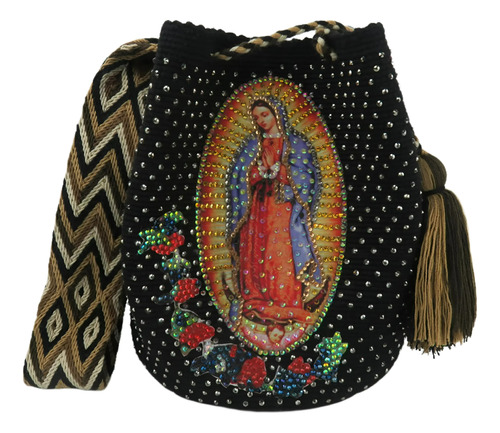 Mochila Wayuu Virgen Guadalupe Con Piedras Decorada Carmen