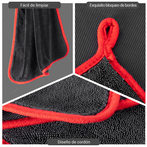 2pzs Trapo Toalla Mágico Microfibra Secado De Autos 30*60cm Color Negro Y Borde Rojo