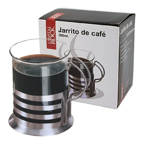 Jarro Taza Cafe 200ml Vidrio Base Acero Jarrito Crystal Rock