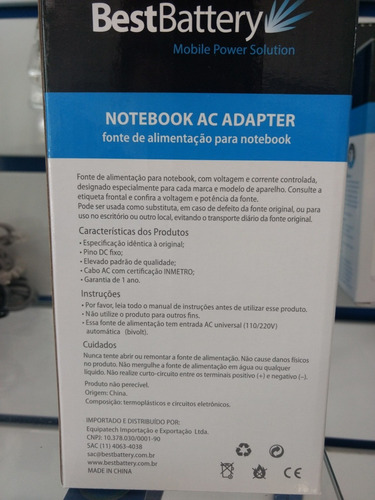Fonte (carregador) Notebook Lenovo 20v 3.25a 65w Retangular