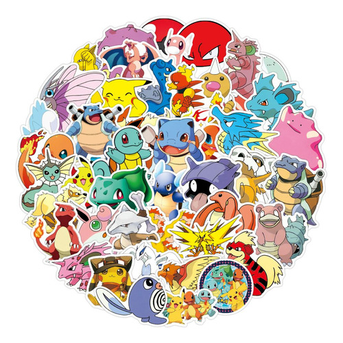 Pokemon 50 Calcomanias Stickers Pvc Vs Agua Anime Manga