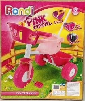 Imagen 2 de 4 de Triciclo Infantil Rondi Pink Metal C/manija Y Aro Sujetador