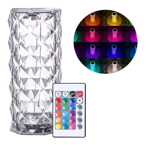 Luminária De Mesa Abajur Cristal Led Rgb 16 Cores C Controle
