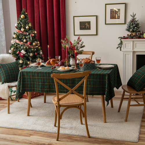 Mantel Navideño A Cuadros Para Fiesta De Navidad, Rectángulo
