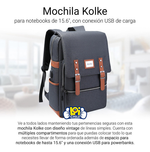 Imagen 2 de 10 de Mochila Para Notebook 15.6 Puerto De Carga Usb Doble Cierre