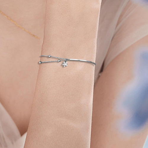 Tf Pulsera De Estrella De Plata For Mujer, Pulsera De Cadena