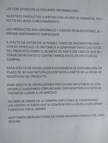 Manija Int Trase Pilo Chevrolet Aveo 4 1.6l Std Sd 2012-2017 (Usado)