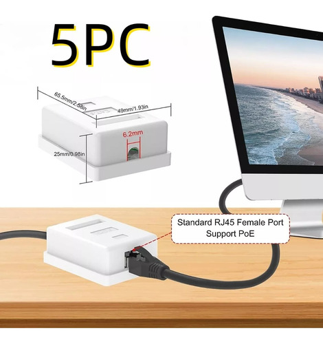 Roseta Rj45 Para Pared,5 Puerto Ethernet Cat6a