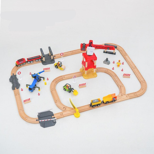 Juego De Vías De Tren De Madera Con Puente Para Niños Y