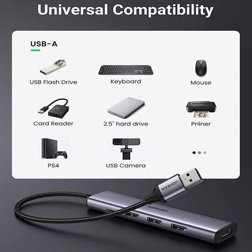 Hub Ugreen Adaptador Usb 3.0 Para 4x Usb 3.0 Cinza