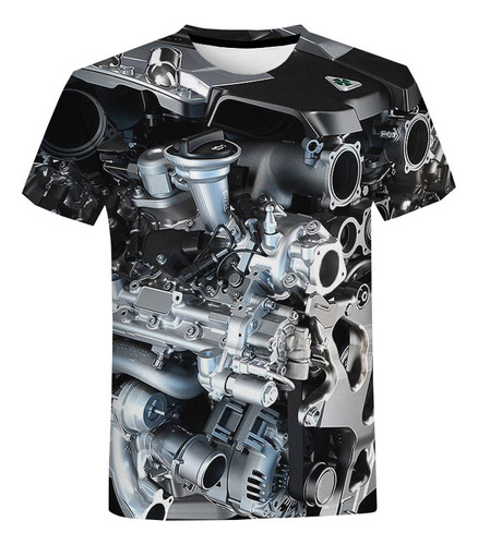 Camiseta De Manga Corta 3d Con Patrón De Motor Automotriz