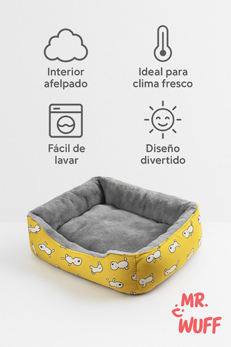 Cama Para Perro Gato Rectangular Acolchonada Mr Wuff Tallas Amarillo Con Gris 55x45