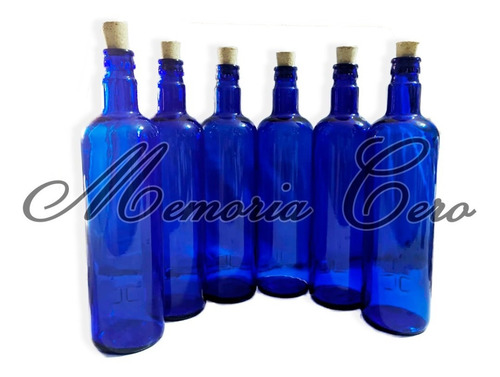 Imagen 3 de 8 de 6 Botellas Vidrio Azul Hoponopono Con Corcho Agua Solarizada