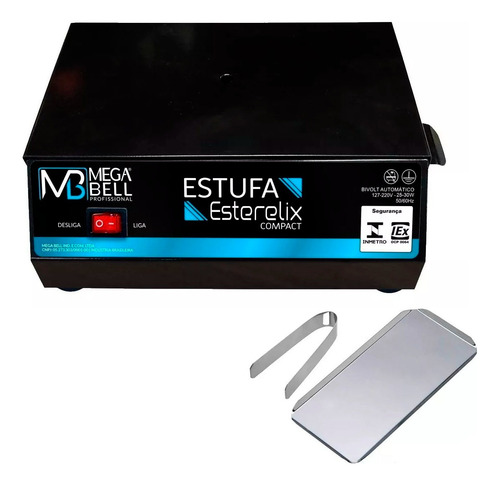 Kit Estufa Mega Bell Esterelix Compact Preta Pinça E Bandeja Cor Preto 127/220v