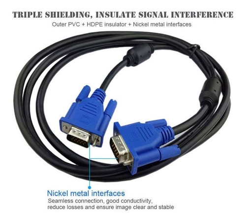Imagen 3 de 7 de Cable Vga Macho Macho 1.5 Metro Para Monitor Pc Dvr
