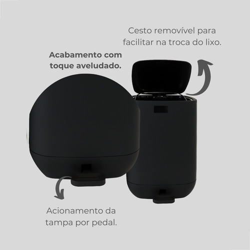 Conjunto Kit Para Banheiro Lavabo C/5pçs Square Lixeira 3l