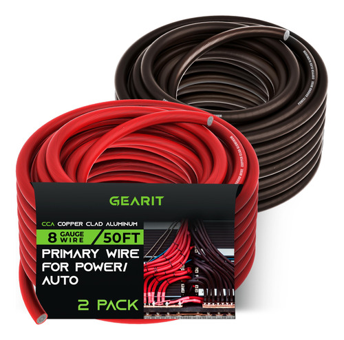 Gearit Cable De Calibre 8 (50 Pies Cada Uno, Negro/rojo Tran