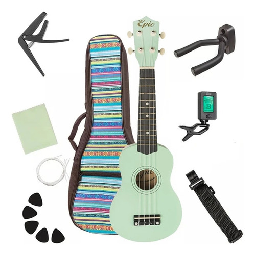 Ukelele 21pulgadas Verde Con Funda Acolchada Epic