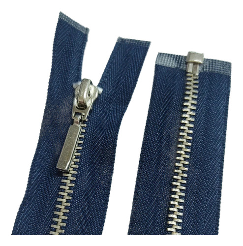 01 Un Ziper 70cm Azul Marinho Prata Destacável Separável Azul-marinho