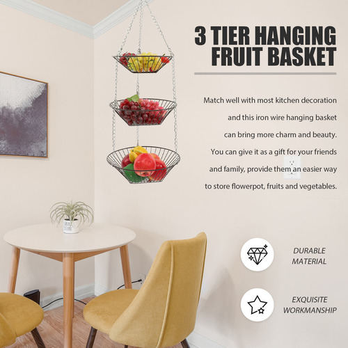 Cesta Colgante Para Frutas, Cesta Colgante Multicapa, 3 Nive