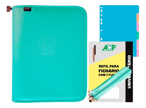 Fichário Universitário 4 Argolas Sweet Pastel Com Estojo Acp Cor Verde