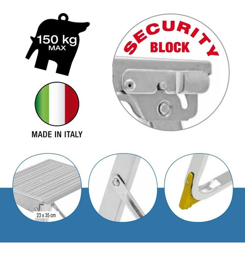 Imagen 2 de 10 de Banqueta Escalera Aluminio Taburete Plegable Italiana - Marca Framar Hecha En Italia Gran Diseño Resistencia Certificada