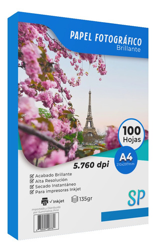 Papel Fotográfico A4 Glossy 135gr Alto Brillo X 100 Hojas