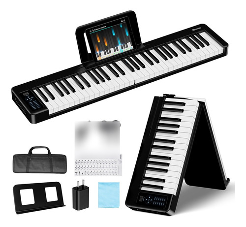 Teclado De Piano Plegable Portátil Con Auriculares Y Soporte Negro