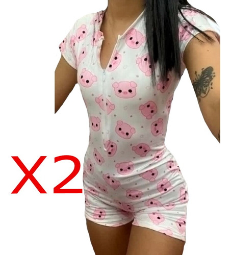 Combo X2 Pijama Enteriza Short Manga Corta Mujer Durazno X2