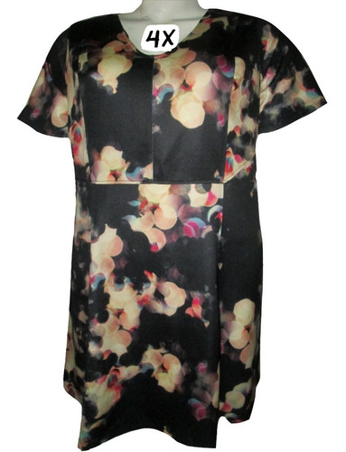 Vestido Negro Y Beige Estampado Talla 4x (46/48) Ava Viv 