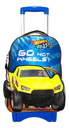 Mochila Hot Wheels Original Keepack Primaria Con Ruedas Azul Lisa