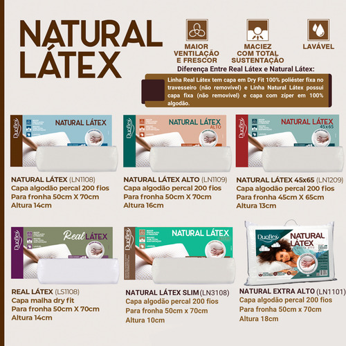 Kit 3 Travesseiros Real Látex Alto - Firme E Lavável