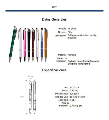 Imagen 5 de 9 de Paquete De 10 Bolígrafo De Aluminio Con Clip Metálico