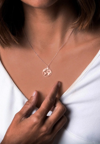Collar Mundo Plata .925 Con Baño De Oro Rosa