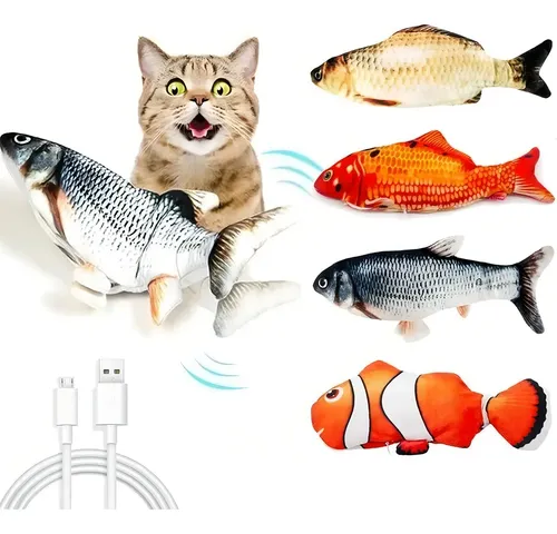 Brinquedo Interativo Gatos Cães Peixe Elétrico Recarregável Cor A...